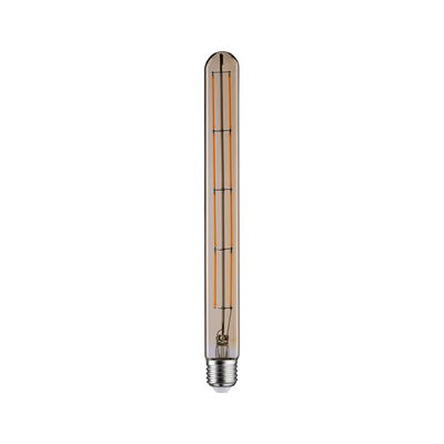Long amber LED filament bulb with E27 base for decorative lighting and vintage style