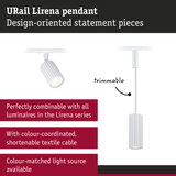 White URail Lirena pendant light with ribbed design and trimmable textile cable for flexible lighting