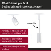 White URail Lirena pendant light with ribbed design and trimmable textile cable for flexible lighting