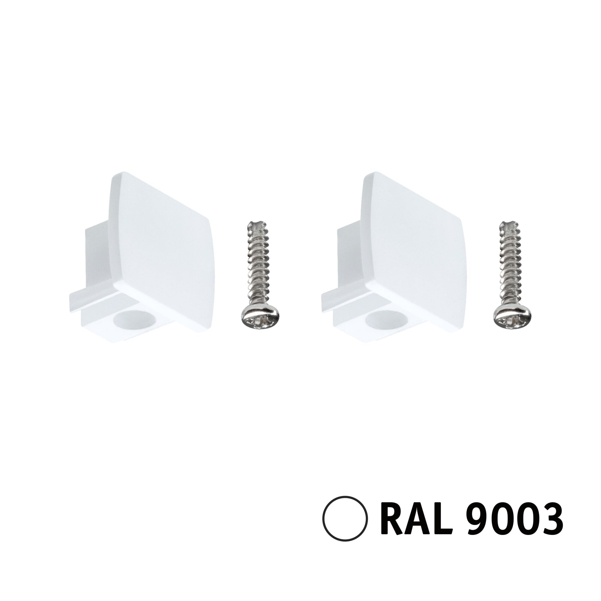 URail Connecteur Extrémités 13x21mm Blanc signal Deux embouts en plastique blanc avec vis en RAL 9003 pour éclairage sur rail LED.