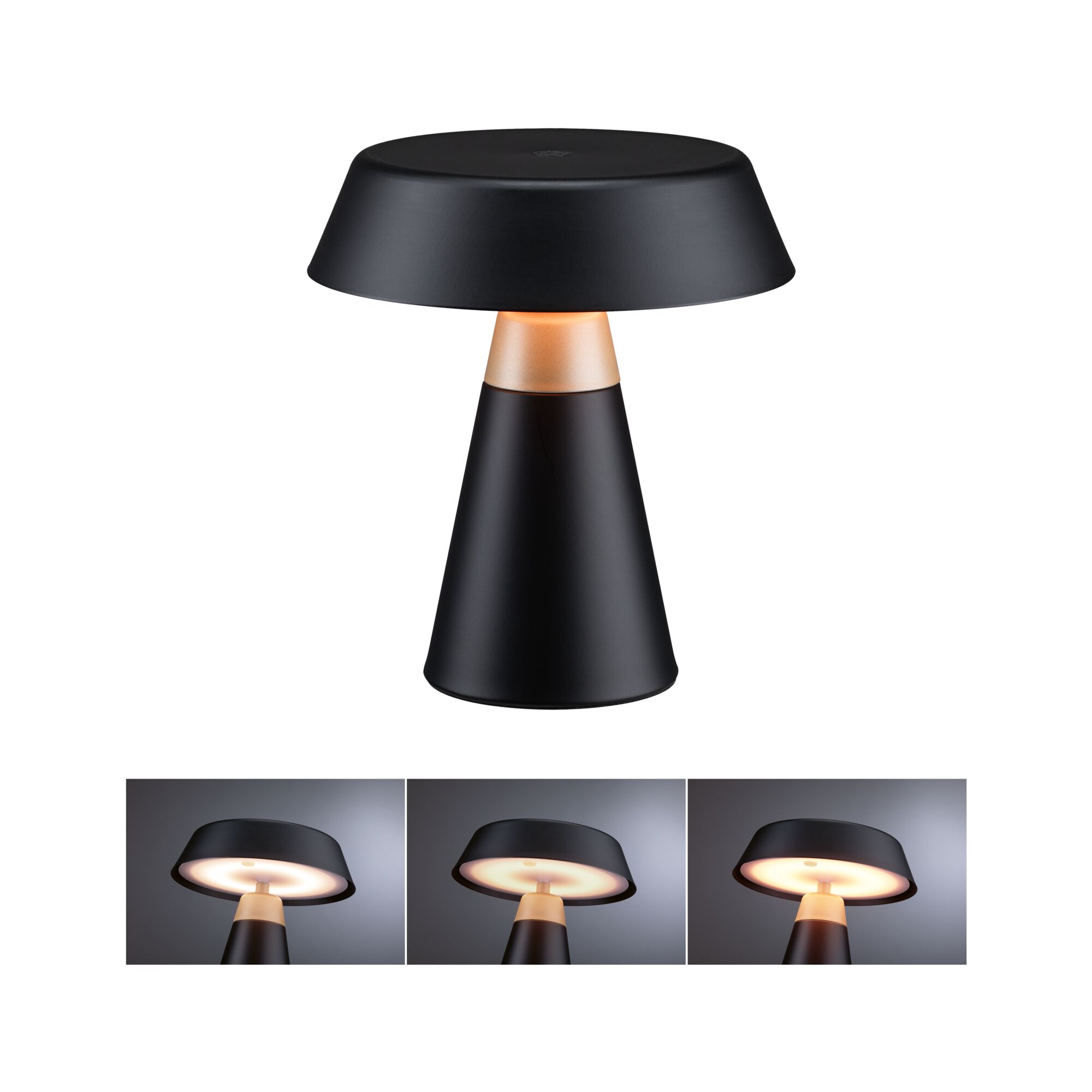 Luminaire rechargeable Lirox IP44 White Switch Noir/Champagne Lampe de table LED noire moderne en métal avec lumière blanc chaud et fonction dimmable