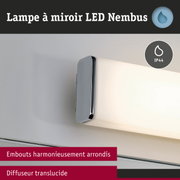 Lampe à miroir LED Nimbus avec cadre en métal chromé et diffuseur translucide pour salle de bain