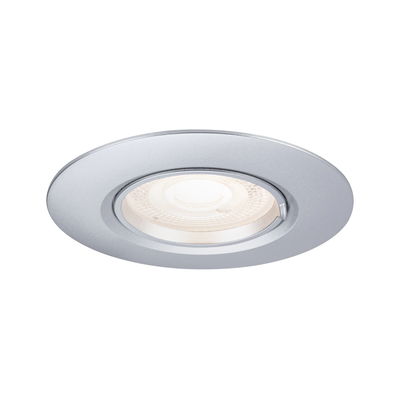 Runder Einbaustrahler aus silbernem Aluminium mit warmweißem LED-Licht für Wohnräume