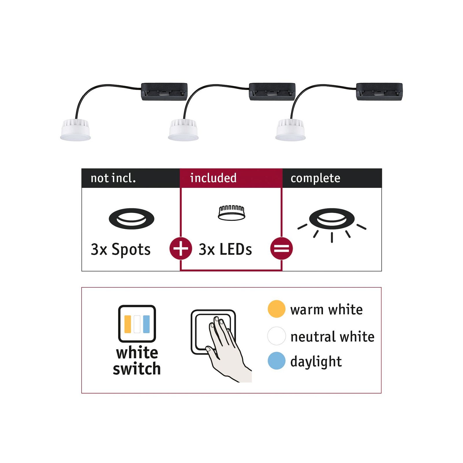 LED Modul Einbauleuchte Choose Coin 3er-Set White Switch rund 51mm Coin 3x6,5W 3x580lm 230V White Switch Satin