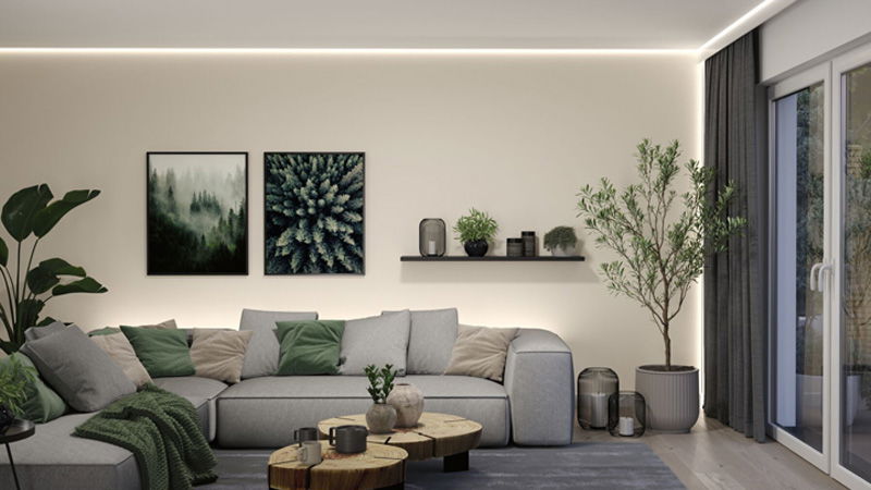 Weiße LED-Lichtleisten mit flexibler Montage für moderne Raumbeleuchtung und energiesparende Lichtakzente.