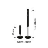 Schwarze verstellbare LED-Deckenhalterung aus Metall mit 35 mm Durchmesser und Höhenangabe.