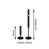Support de plafond LED réglable en métal noir de 35 mm de diamètre avec indication de hauteur.