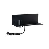 Black metal wall light shelf with cable and plug for modern LED lighting in living spaces