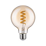 Light bulb with spiral LED filament in amber glass for decorative lighting and warm ambiance