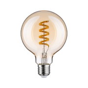 Light bulb with spiral LED filament in amber glass for decorative lighting and warm ambiance