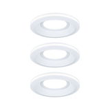 Drei weiße runde LED-Einbaustrahler mit modernem Design für energiesparende Raumbeleuchtung