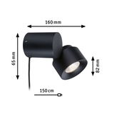 Black metal LED wall light with adjustable head and 150 cm cable for modern indoor lighting