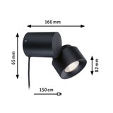 Applique murale LED noire en métal avec tête réglable et câble de 150 cm pour éclairage intérieur moderne