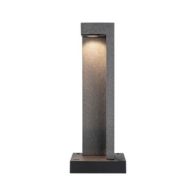 Moderner grauer Außenleuchten-Poller aus Stein mit warmweißem LED-Licht für Garten und Terrasse