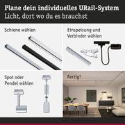 Modulares URail-Schienensystem in Schwarz und Weiß mit Spots und Pendelleuchten für flexible Raumbeleuchtung