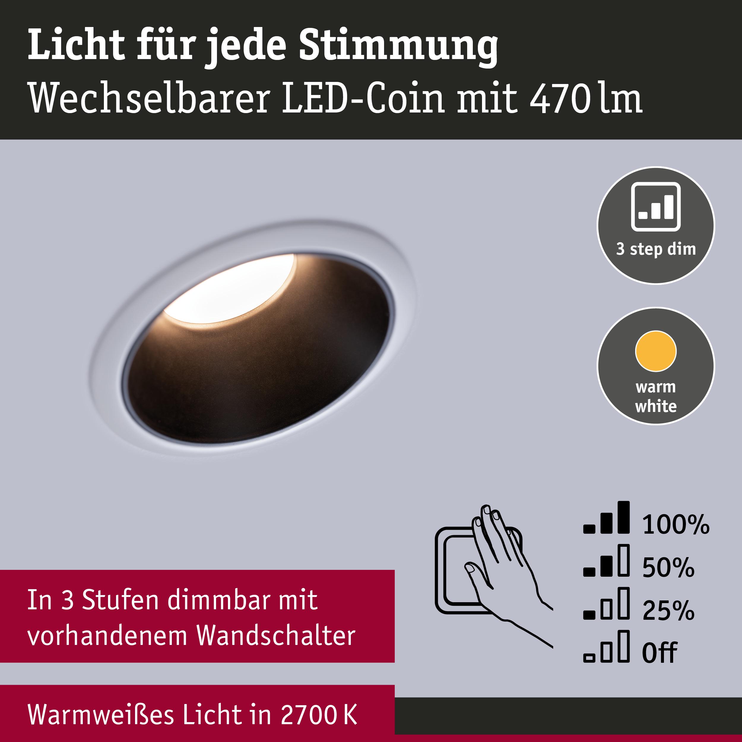Wechselbarer LED-Spot mit warmweißem Licht 2700K und 3-stufiger Dimmfunktion für Wandlichtsteuerung