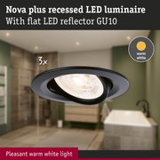Nova plus black recessed LED spotlight with warm white light for modern bathroom lighting