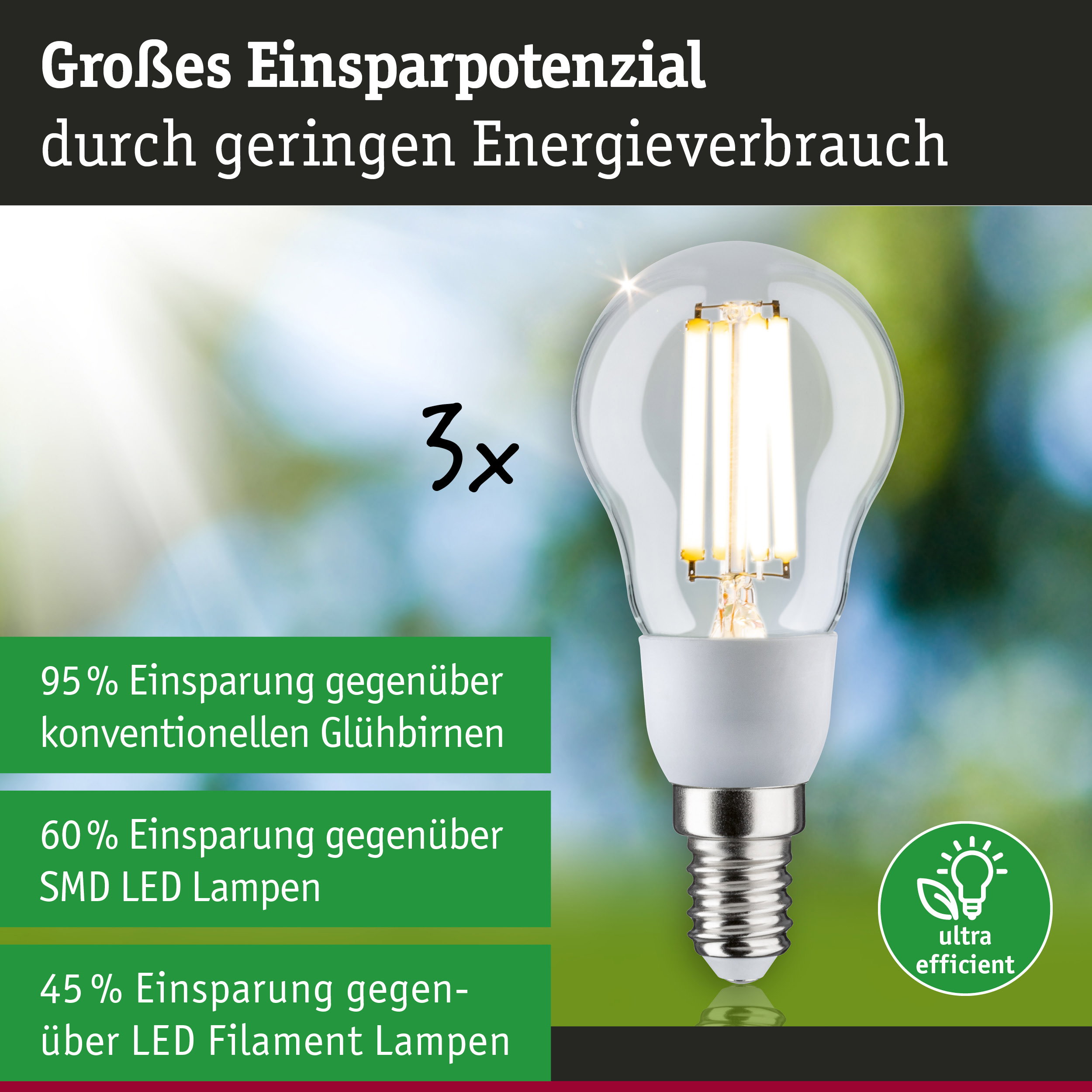 Energiesparlampe mit klarem Glas und weißem Sockel zeigt hohes Einsparpotenzial bei Stromverbrauch