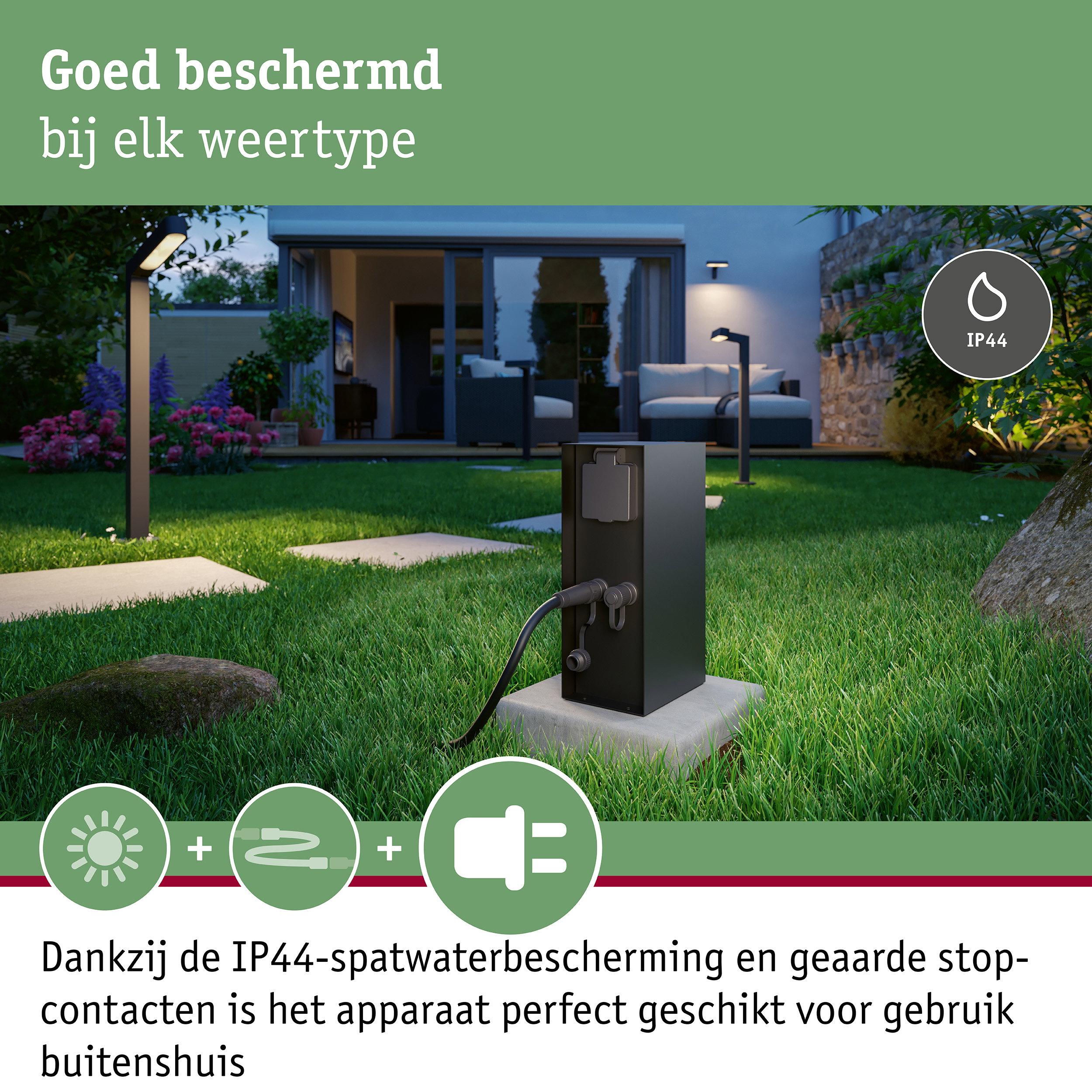 Plug & Shine Contactdooszuil Rio met transformatoren IP44 Antraciet