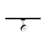 Black LED spotlight with white light ring on adjustable rod for track lighting systems