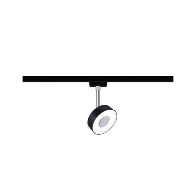 Black LED spotlight with white light ring on adjustable rod for track lighting systems