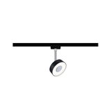 Black LED spotlight with white light ring on adjustable rod for track lighting systems