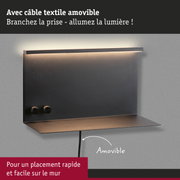 Applique murale noire moderne avec câble textile amovible et lumière LED chaude pour installation facile