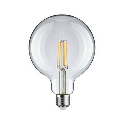 Clear glass LED bulb with visible yellow filaments and E27 base for energy-efficient lighting