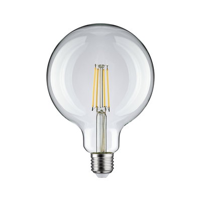 Clear glass LED bulb with visible yellow filaments and E27 base for energy-efficient lighting