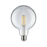 Ampoule LED en verre transparent avec filaments jaunes visibles et culot E27 pour éclairage économique