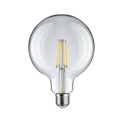 Ampoule LED en verre transparent avec filaments jaunes visibles et culot E27 pour éclairage économique