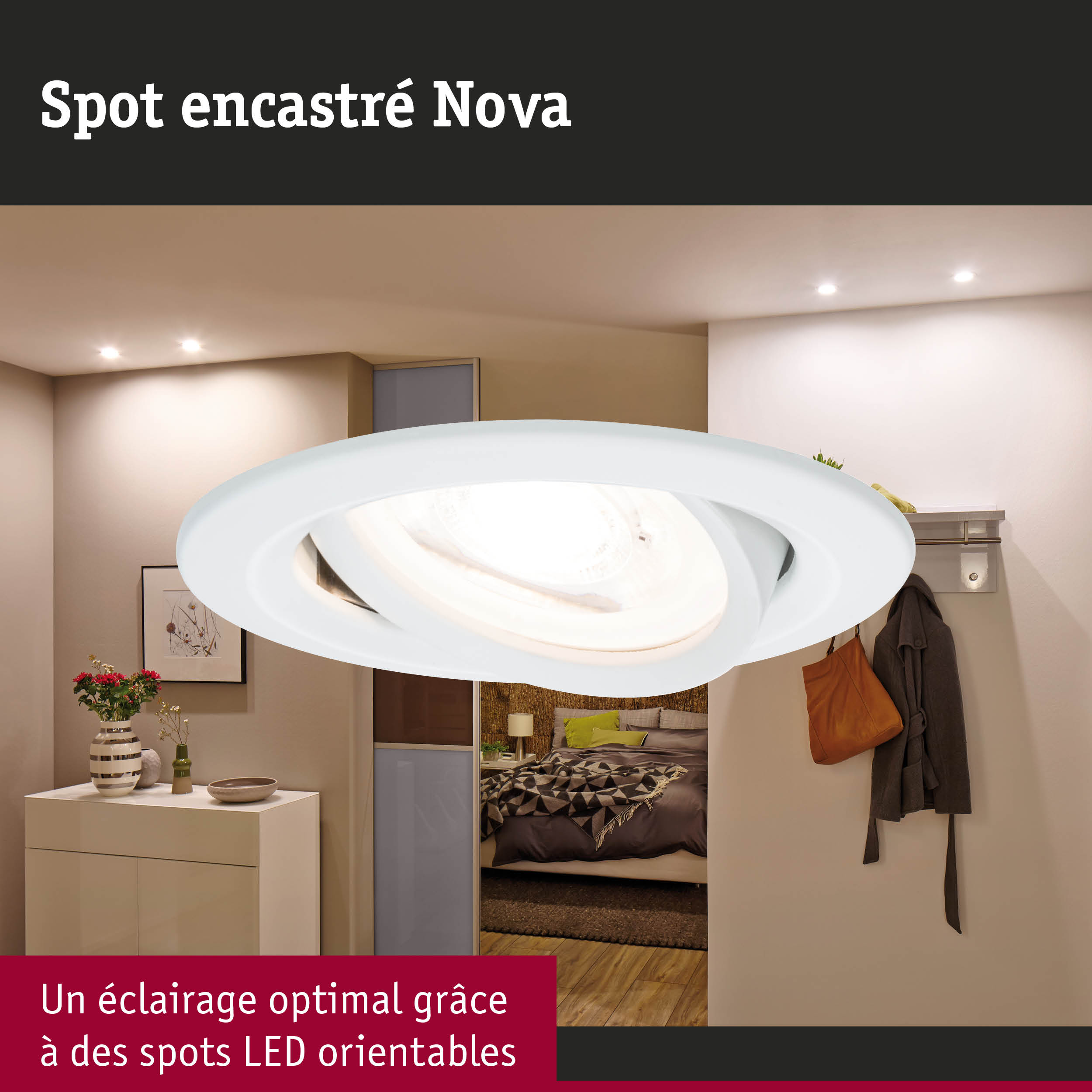 Spot encastré Nova blanc en plastique avec LED, idéal pour l'éclairage du salon