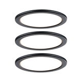 Three round black LED recessed lights with white illumination for modern indoor lighting.