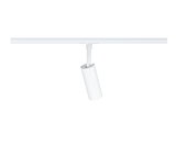 Moderner weißer LED-Strahler aus Metall an Schienensystem für flexible Beleuchtung