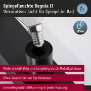 Spiegelleuchte Regula II mit schwarzem Metallgehäuse und IP44 Schutz für Badezimmerbeleuchtung