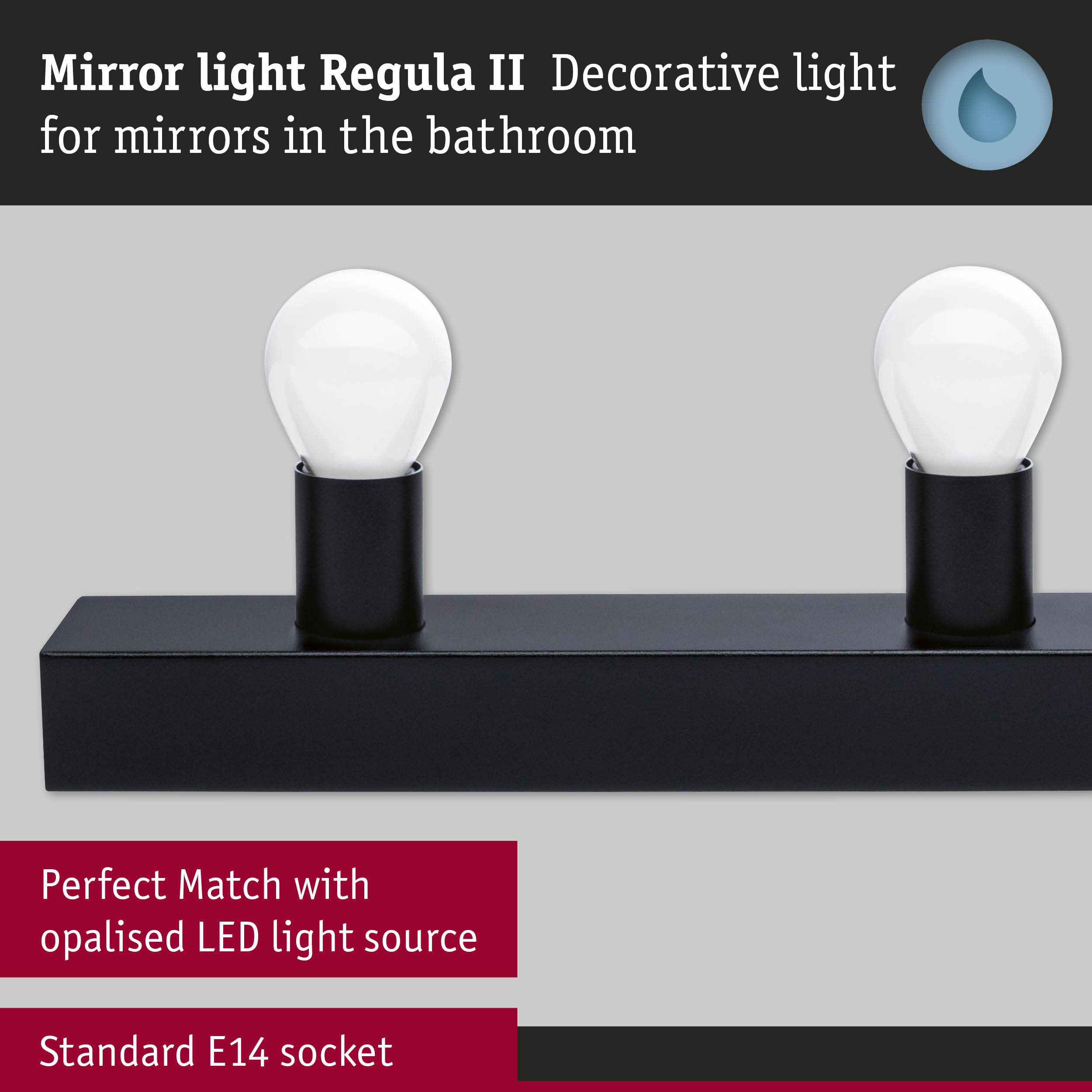 Set Mirror light Regula II including light source 4-lamp IP44 E14 2700K 4x470lm 230V 4x4,5W dimmable Black/Opal