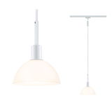 White pendant lamp with half-round frosted glass shade for modern indoor lighting