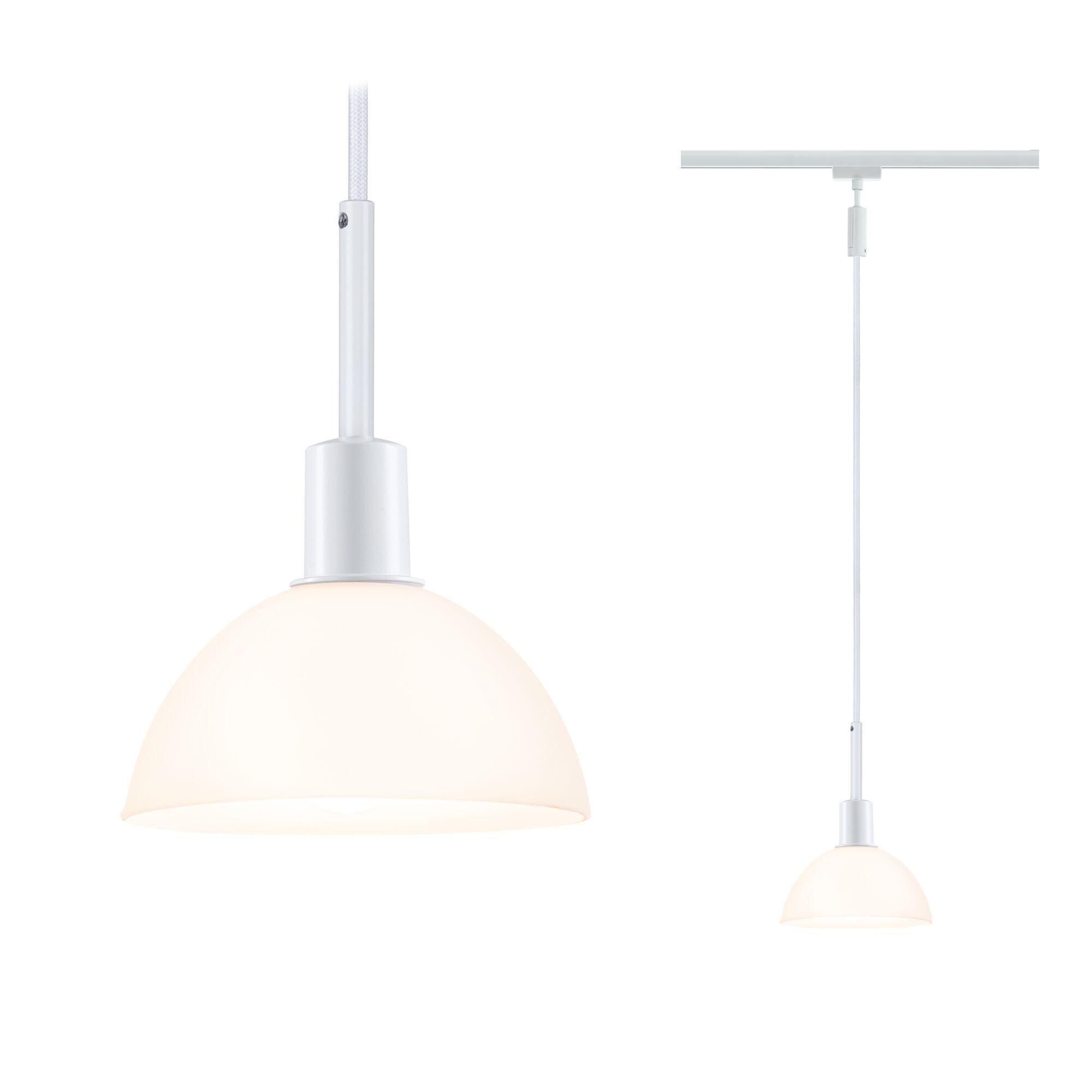 URail Pendants Sarrasani E14 max. 20W dimmable 230V White/Opal White pendant lamp with half-round frosted glass shade for modern indoor lighting