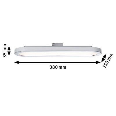 Flat white LED ceiling light 380 mm long and 110 mm wide for modern room lighting solutions