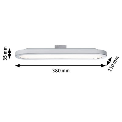 Flat white LED ceiling light 380 mm long and 110 mm wide for modern room lighting solutions