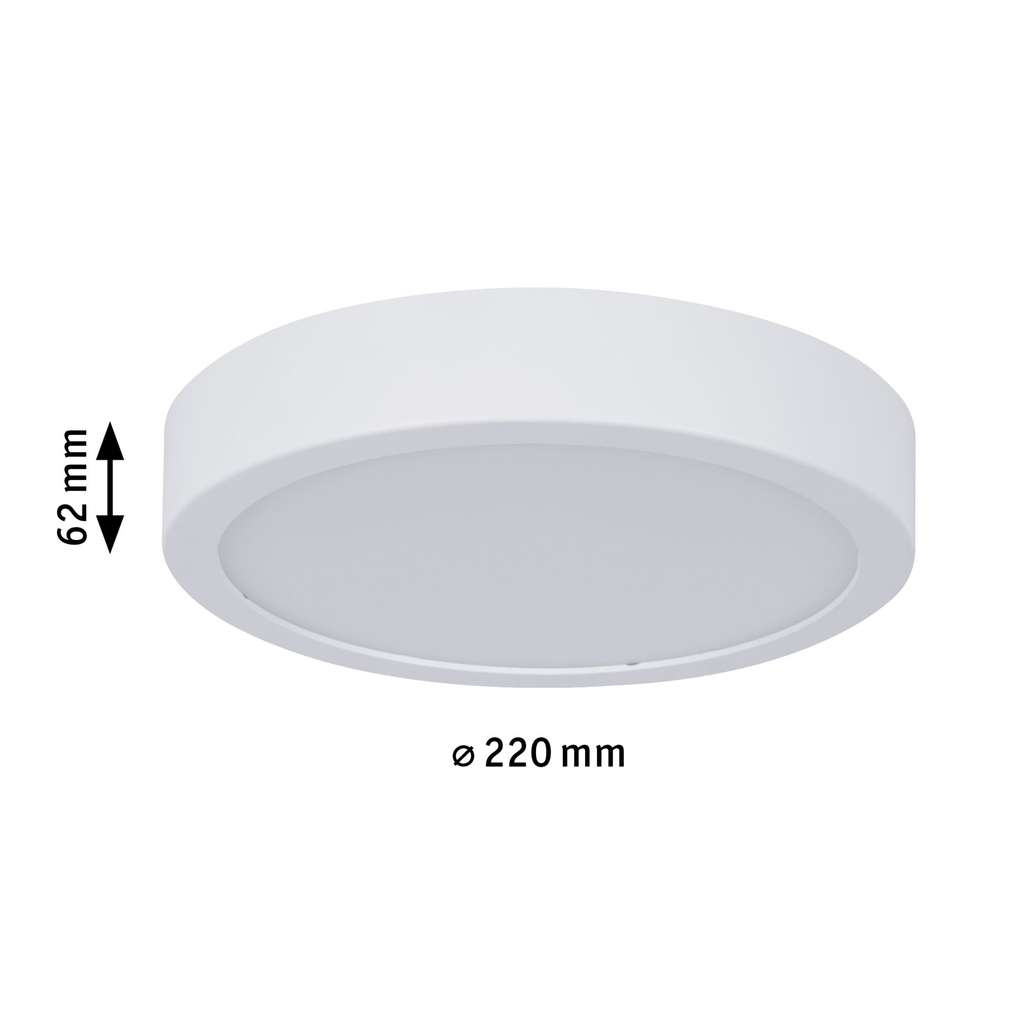 Runde weiße LED-Deckenleuchte aus Kunststoff mit 220 mm Durchmesser und 62 mm Höhe