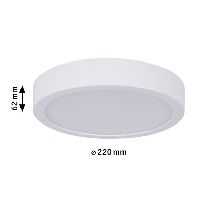 Plafonnier LED rond blanc en plastique, diamètre 220 mm et hauteur 62 mm
