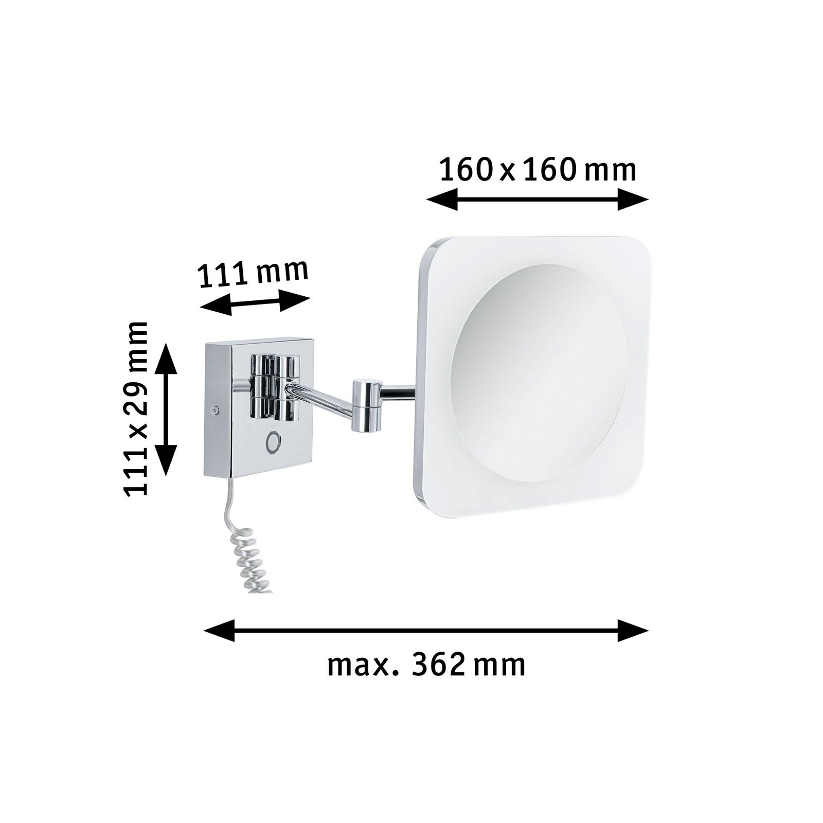 HomeSpa LED Kosmetikspiegel Jora IP44 White Switch 60lm 230V 3,3W Chrom/Weiß/Spiegel