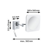 White LED wall light with adjustable chrome arm, dimensions 160x160 mm, modern wall lamp