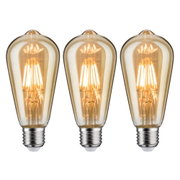 Drei vintage LED-Glühbirnen mit bernsteinfarbenem Glas und E27-Fassung für dekorative Beleuchtung