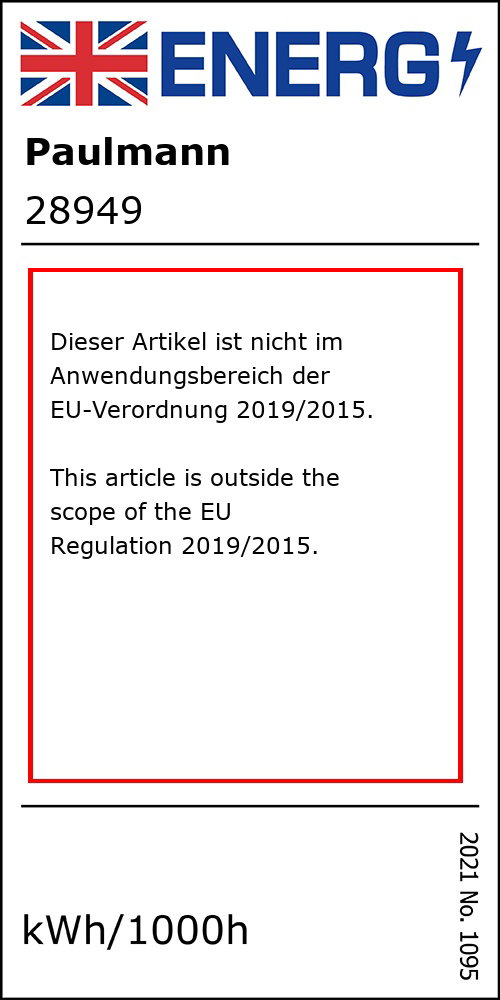 Energy label stating product is outside EU Regulation 2019/2015 scope, consumption kWh/1000h