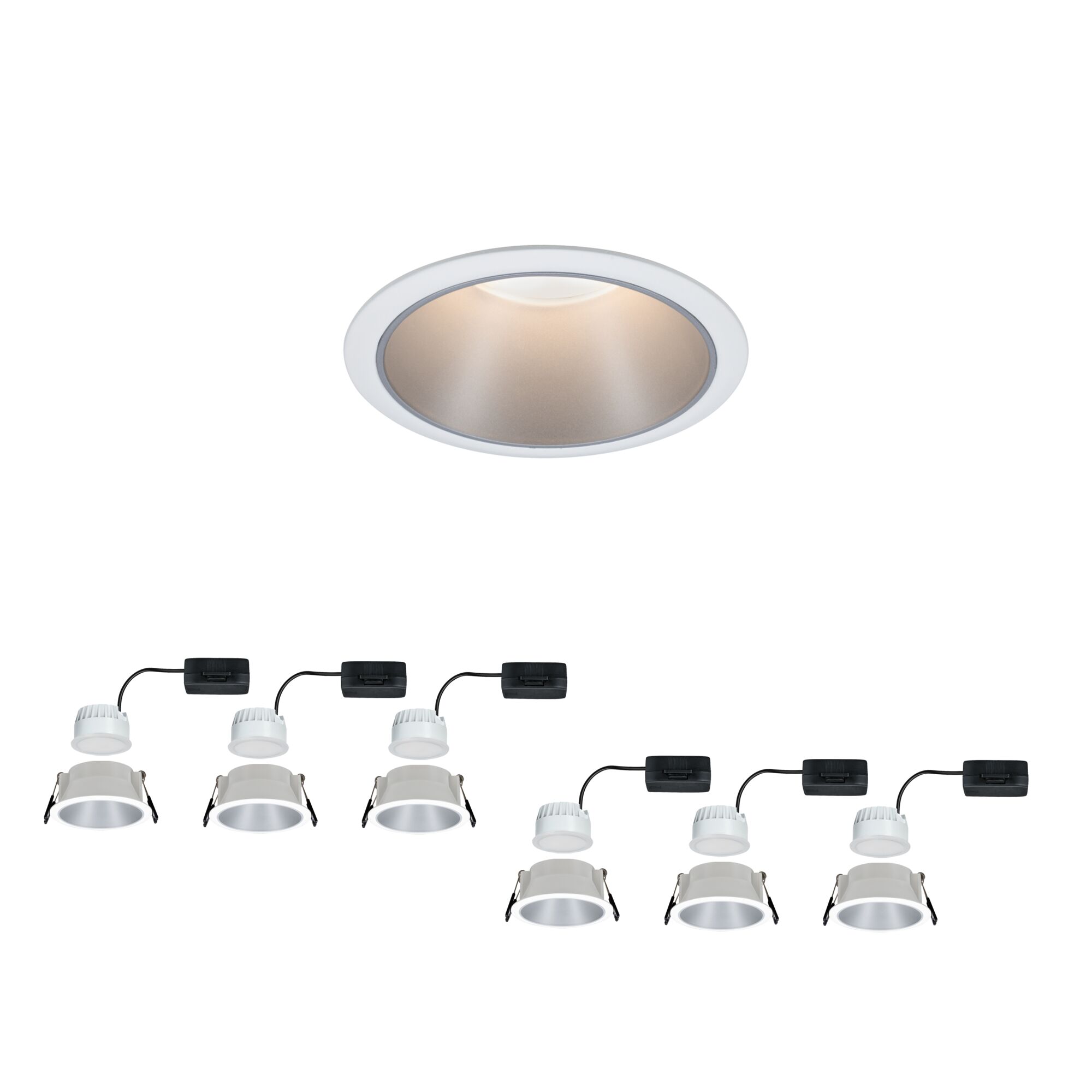 Spot encastré LED 3-Step-Dim Cole Coin Kit de 6 IP44 rond 88mm Coin 6x6W 6x470lm 230V gradable 2700K Blanc/Argent mat Spot encastré LED blanc avec réflecteur en aluminium et driver séparé pour un éclairage économique