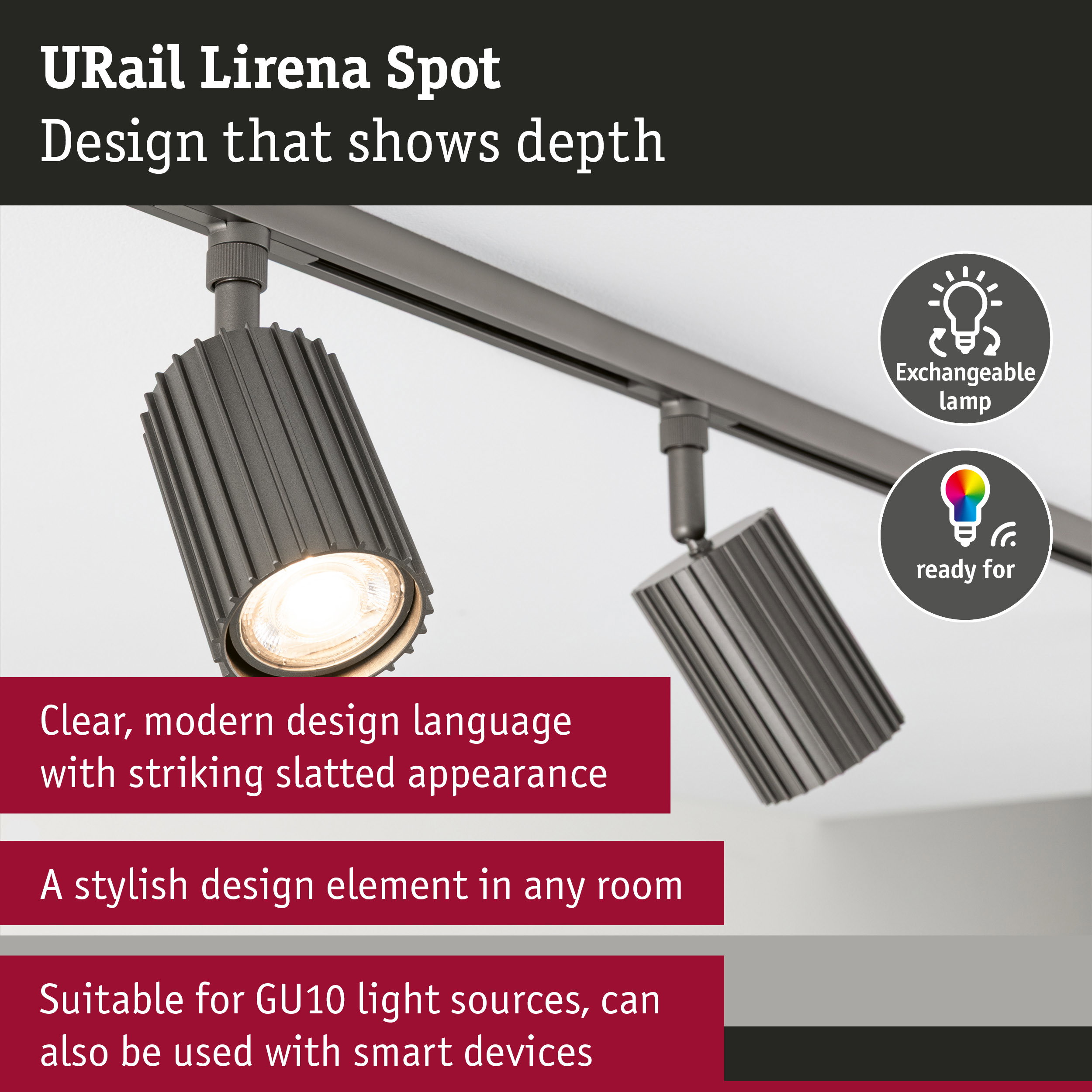 URail Rail spot Lirena GU10 max. 10W 230V Titanium