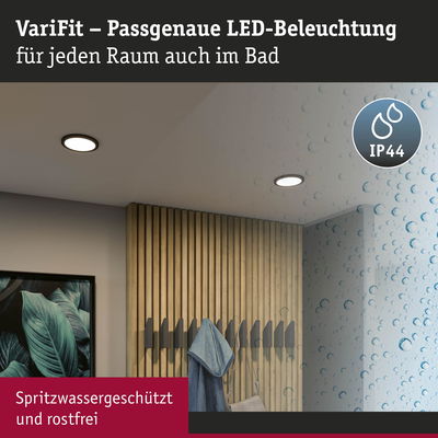 VariFit LED-Einbaustrahler mit IP44 Schutz, spritzwassergeschützt und rostfrei für Badezimmerbeleuchtung