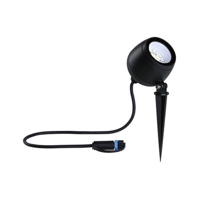 Black LED garden spotlight with ground spike and cable for outdoor lighting and garden light